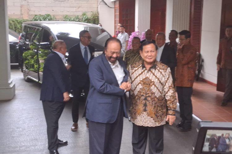Ketua Umum Partai Nasdem Surya Paloh mendatangi kediaman Prabowo Subianto di Jalan Kertanegara, Jakarta Selatan