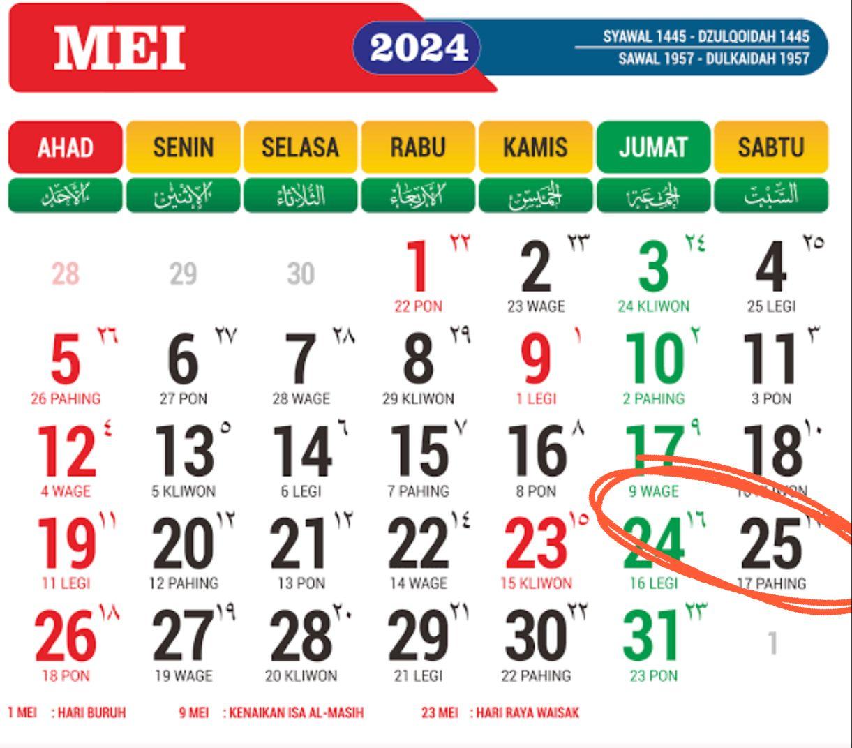 Ilustrasi Sabtu pahing kalender nasional dan jawa