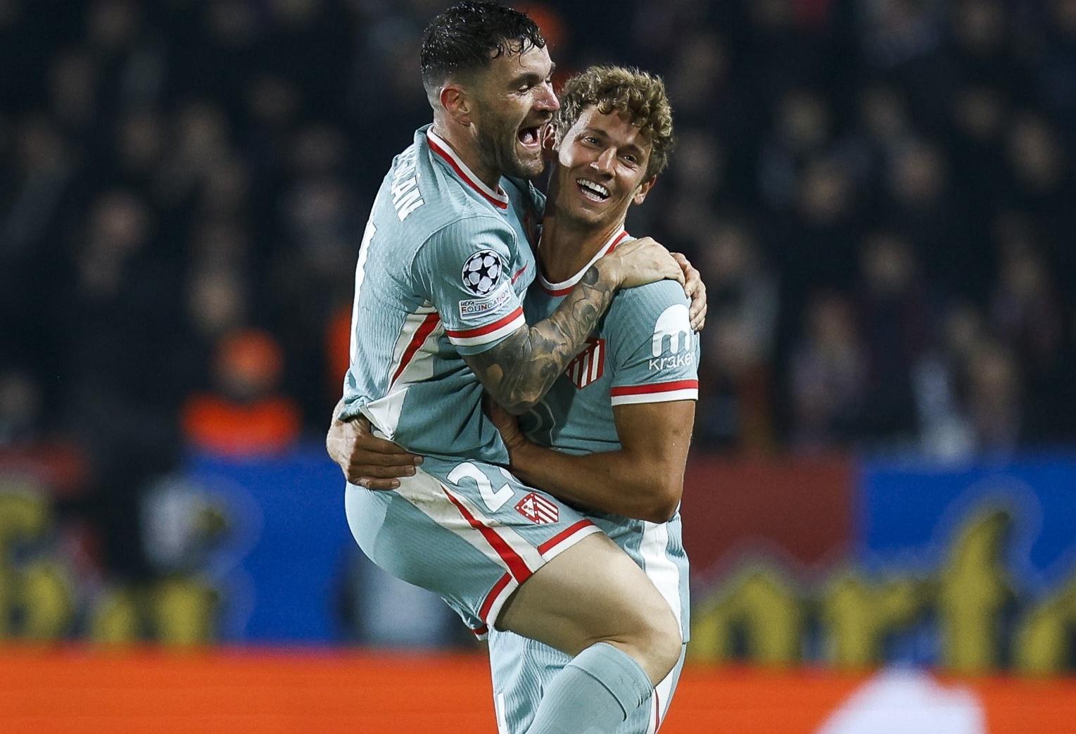Pemain Atletico Madrid berselebrasi usai mencetak gol ke gawang Sparta Praha dalam laga lanjutan Liga Champions. (Twitter/@Atleti)