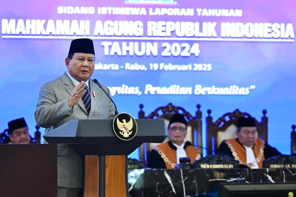 Presiden Prabowo Subianto menghadiri Sidang Istimewa Laporan Tahunan Mahkamah Agung Republik Indonesia Tahun 2024 yang digelar di Gedung Mahkamah Agung, Jakarta. (Dok.Setkab RI)